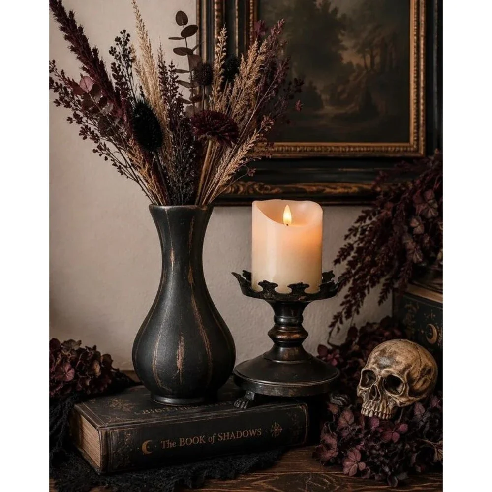 Black Ceramic Vase Antique Gold Distressedo Gothic Whimsigoth Decor